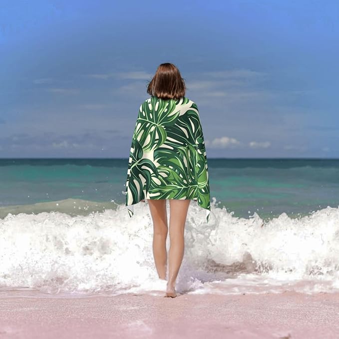 Monstera Leaf Beach Towel 31inx51in, Plant Sand-Free Microfiber Bath Towel Ultra Soft Quick Dry Pool Towel Absorbent Towel Lightweight Towel for Swimming Bathroom Decor