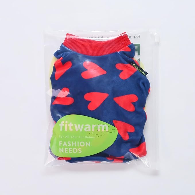 Fitwarm Valentines Day Sweet Hearts Dog Pajamas, Dog Winter Clothes for Small Dogs Girl Boy, Lightweight Velvet Pet Jumpsuit, Cat Onesie, Dark Blue, Red, XL