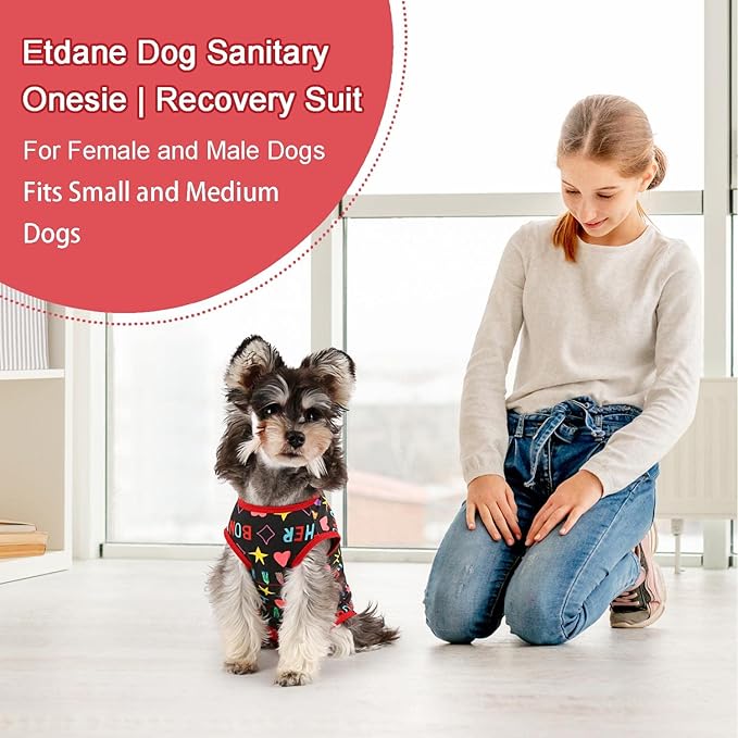 Etdane Dog Diapers Sanitary Panties Pet Period Onesie Surgical Recovery Suit After Surgery Wear for Female Male Dogs (XL(Chest Girth: 20.9",Back Length: 15.7"), Black)