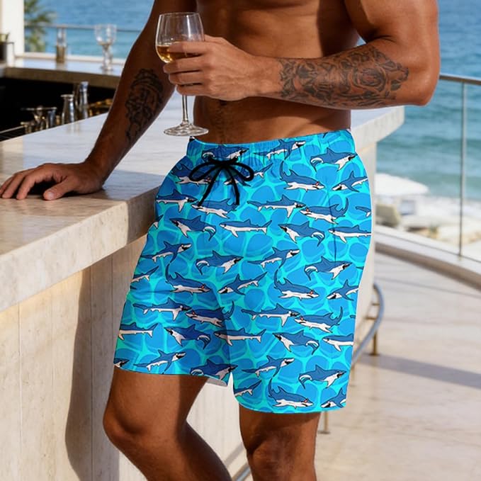 Mens Swim Trunks with Compression Liner Quick Dry Zipper Pocket Bathing