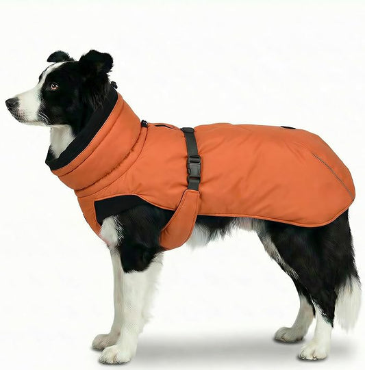 Dog Winter Coat, Warm Puffer Jacket with Fur-Safe Buckle & Leash Hole for Cold Weather, Water-Repellent Snow Vest, Breathable Thermal Apparel for Hiking & Active Dogs (Aurantium, X-Large)