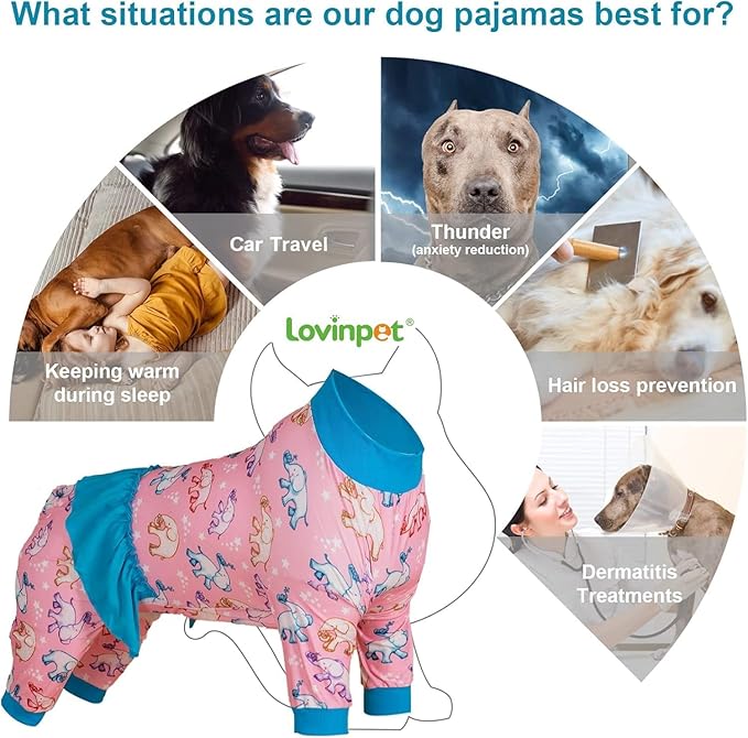LovinPet Large Dog Onesies, High Collar Cotton Dog Bodysuit, UV Protection, Post Surgery Comfort Clothes, Lightweight Light Pink Baby Elephant Print, Pitbull Clothes, Undershirt for Dog Dresses, M