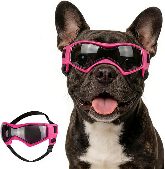 NAMSAN Dog Goggles for Small to Medium Dogs, Dog Sunglasses UV Protection for Medium Dogs Outdoor Cycling Driving, Small Doggy Glasses Dog Eye Protection, Anti-Fog Windproof, Adjustable, Cool Pink