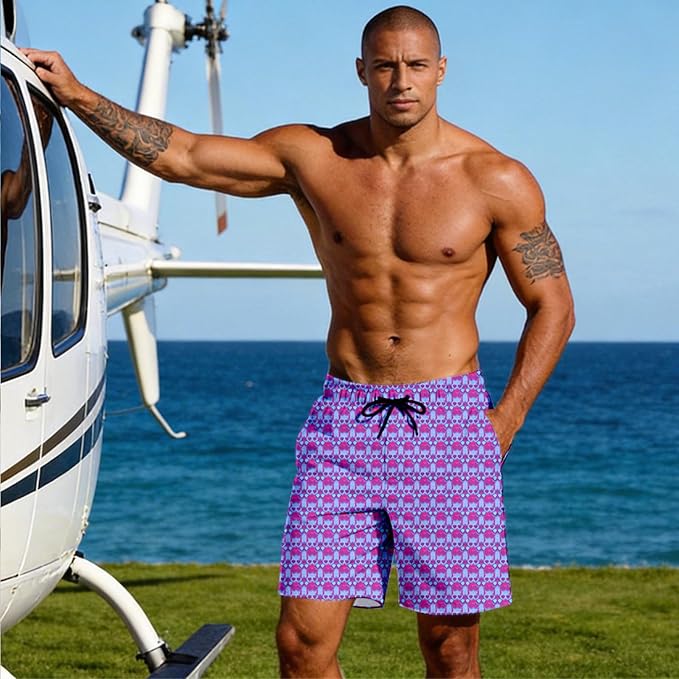 Mens Swim Trunks with Compression Liner Quick Dry Zipper Pocket Bathing