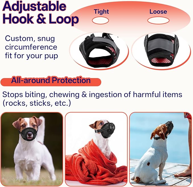 2 Pack Dog Muzzle for Large Dogs, Soft Mesh Breathable Muzzles to Prevent Biting Chewing Grooming, Adjustable Muzzle for Vet Visits Training Walking, Escape-Proof Dog Mouth Cover, Red, XL