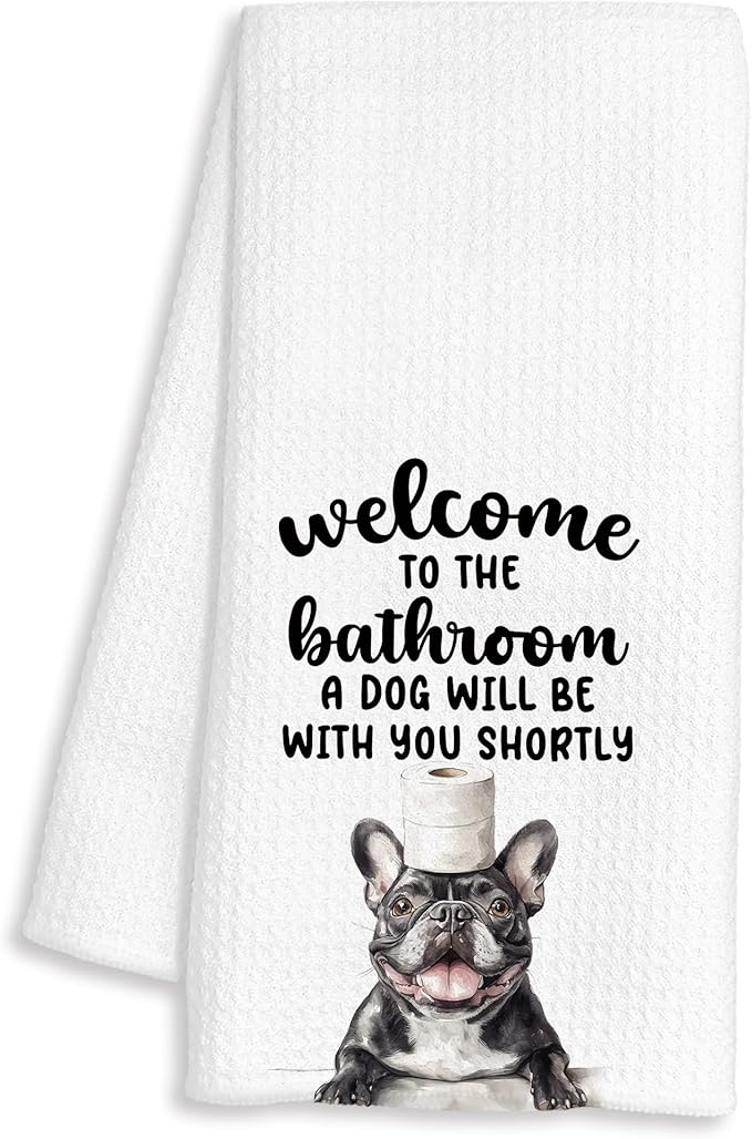 Funny French Bulldog Hand Towels for Bathroom Decor, Frenchie Gifts for Women Men, Dog Lover Gifts Decorative Hand Towels for Bathroom Restroom Room, 16x24 Inch