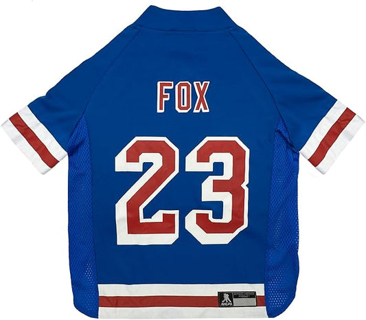 Pets First NHLPA Adam Fox Mesh Jersey for Dogs & Cats, New York Rangers Foxy-23 Dog Jersey, Size Large, Licensed Dog Jersey with Your Favorite Hockey Team Player