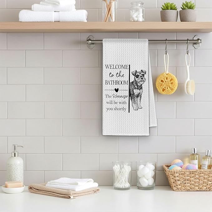 Schnauzer Gifts Bathroom Hand Towels, Schnauzer Dog Owner Lovers Gifts for Women, Funny Dog Decorative Hand Towel for Bathroom Kitchen Decor, 16x24 Inch