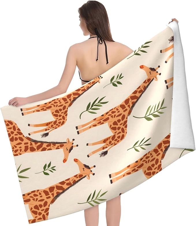 Giraffe Pattern Beach Towel 31inx51in, Animal Sand-Free Microfiber Bath Towel Ultra Soft Quick Dry Pool Towel Absorbent Towel Lightweight Towel for Swimming Bathroom Decor