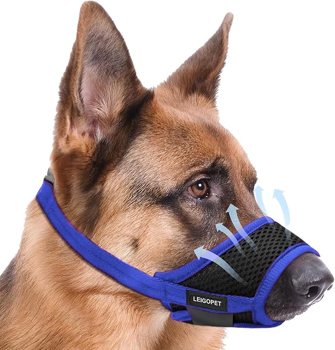 Dog Muzzle, Soft Nylon Muzzles for Small Medium Large Sized Dogs to Anti & Prevent Biting Barking Chewing, Pet Mouth Guard for German Shepherd with Adjustable Strap, Allows Panting Drinking (Blue,XL)