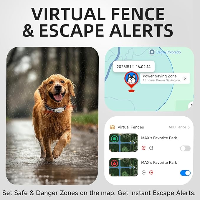 AI GPS Tracker for Dogs (30lbs+), Real Time Location and AI Vet Health Management, Electronic Fence, Waterproof, iOS and Android Universal (D5-White)