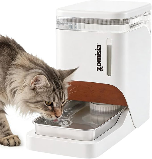 Gravity Cat Water Dispenser 6L with Stainless Steel Bowl, Automatic Water Bowl Dispenser for Cats, 1.6 Gallon Pet Waterer 100% BPA Free, White