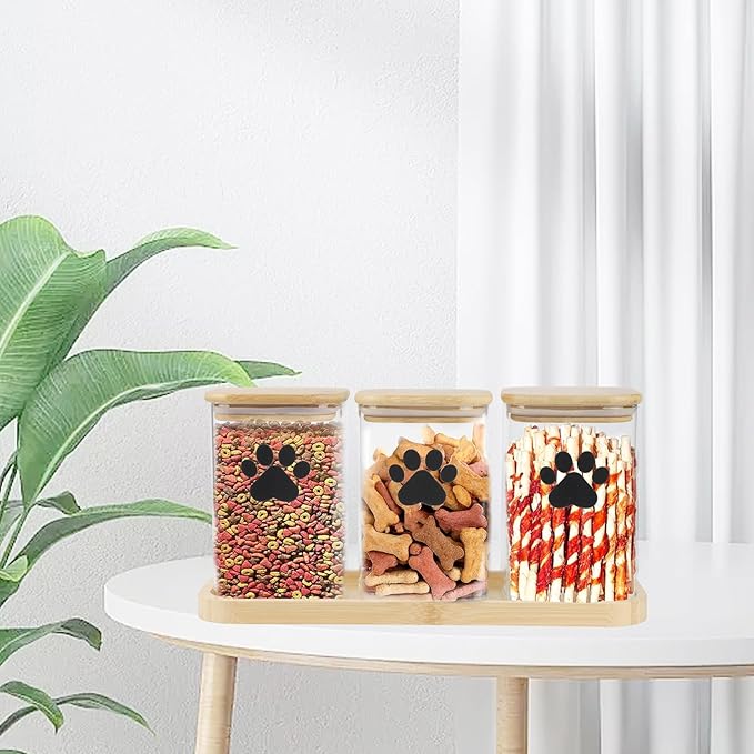 Morezi Dog Treat Container airtight Treats jar for countertop Closet Dog Food Storage 3 Jars with Tray Great for organizing pet Dogs Cats Birds Animal Food Treats Snack