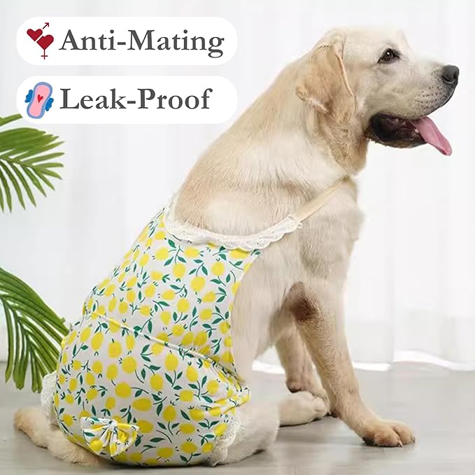 Dogs Heat Protection Washable Onesie Suit, Period Care (with Pads) for Female, Behavioral Control (with Diapers) for Male (Yellow,3XL)