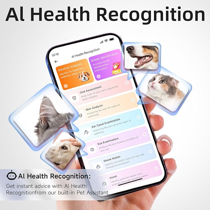 AI GPS Tracker for Dogs (30lbs+), Real Time Location and AI Vet Health Management, Electronic Fence, Waterproof, iOS and Android Universal (D5-White)