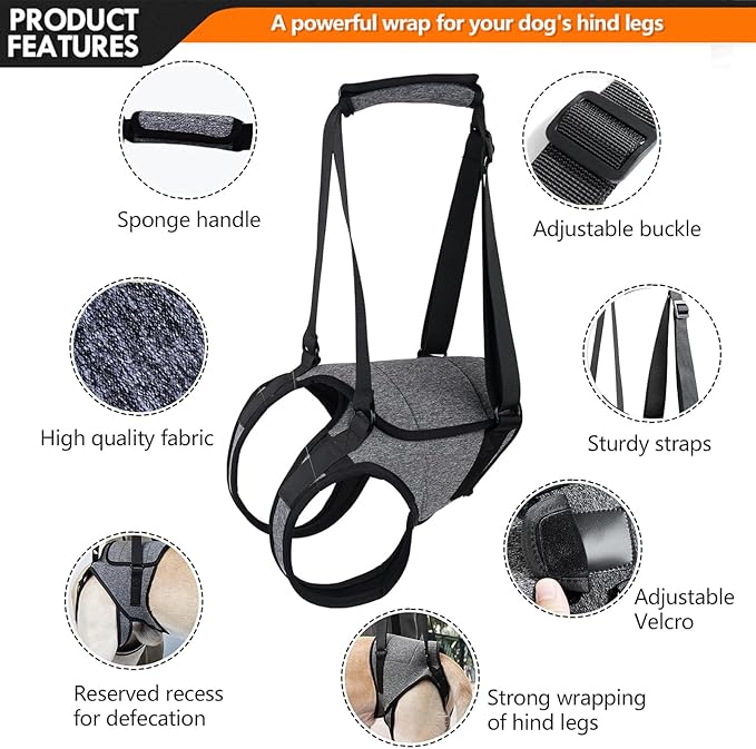 Dog Sling for Large Dogs Hind Leg Support Dog Lift Harness Adjustable Durable Rear Lift Support Harness for Weak Back Legs, Elderly, Injured, Senior, Arthritic, ACL Recovery Pet