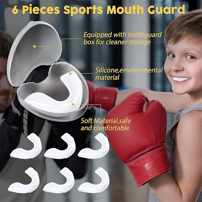BBTO 6 Pcs Youth Kids Mouth Guard for Sports, Boys Girls Mouth Guard with Case, Mouthguard for Wrestling Boxing Basketball Hockey Football