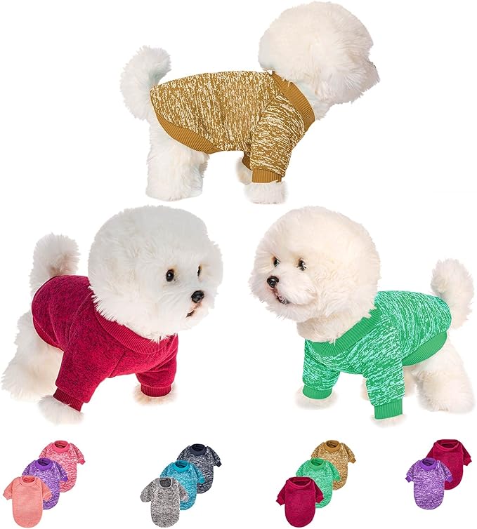 Dog Sweater, Dog Sweaters for Small Dogs, 2, 3 Pack Warm Soft Pet Clothes for Puppy, Medium Large Cat, Dogs Girl or Boy, Dog Shirt for Winter Christmas (Red+Green+Coffee, Small)