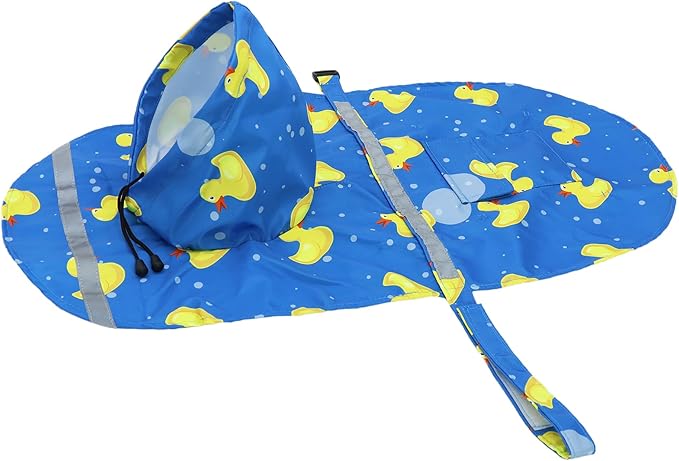 DELIFUR Large Dog Raincoat- Waterproof Dog Rain Poncho Adjustable Double Layer Rain Jacket with Hood for Medium Large Dogs Designed with Leash Hole Reflective Strip and Ducks (Blue Duck, X-Large)