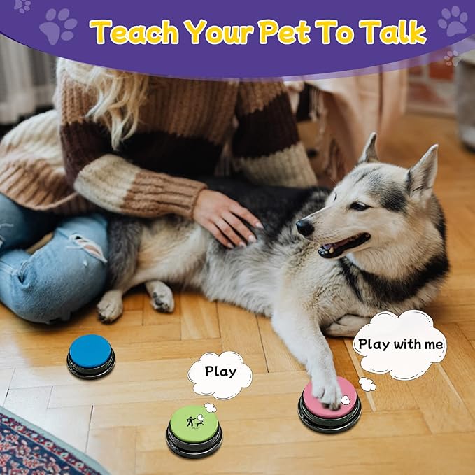 Pet Training Buttons for Communication, 8 Color Voice Recording Dog Buttons with 50 Scene Stickers & 30s Recordable Buzzer, Dog Talking Buttons for Home Office Study, Gift for Pet Lovers
