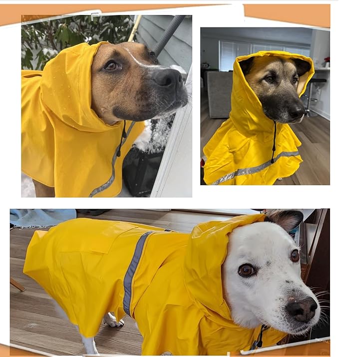 HAPEE Dog Raincoats with Reflective Strip Hoodie,Poncho Jacket for Large Dogs fit Golden Retriever Doodle (A1-Yellow, 20B (30-55 lbs))