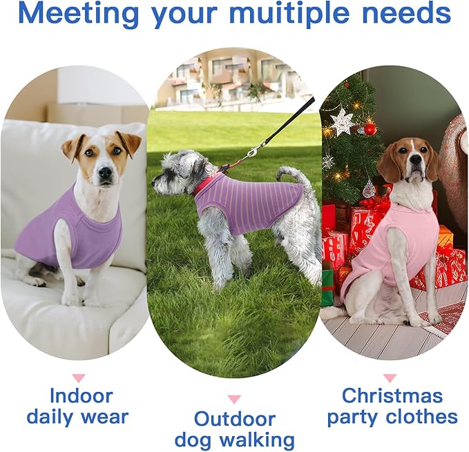 3 Pack Dog Fleece Sweater -Pink Purple-XS,Stretchy Pullover Vest | Warm Sweatshirt for Puppy Homewear,Soft Winter Shirt,Layering Under Jackets,Holiday Season Dog Clothes