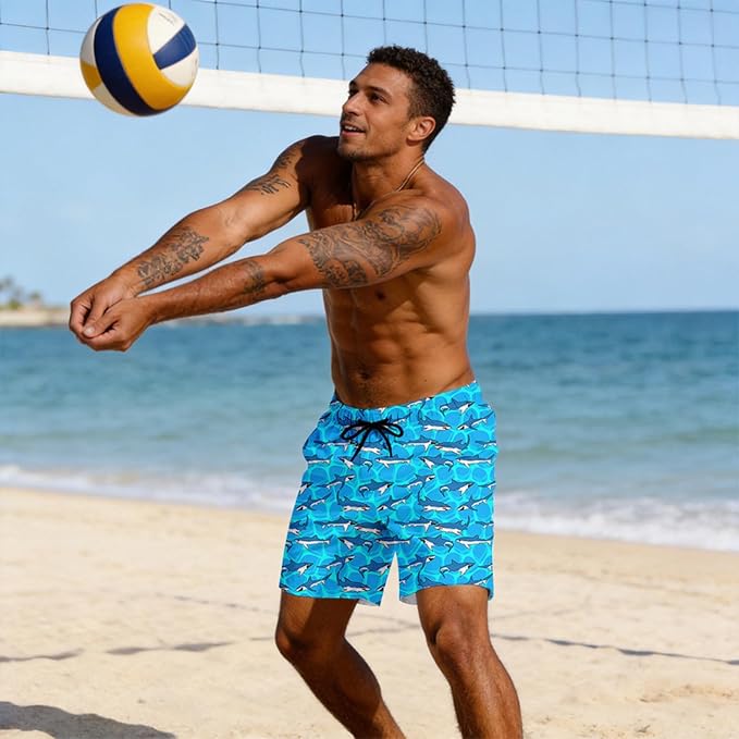 Mens Swim Trunks with Compression Liner Quick Dry Zipper Pocket Bathing