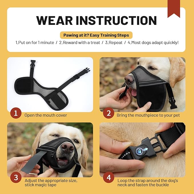 PAWsay 2 Pack Dog Muzzle, Soft Dog Muzzle for Medium Sized Dogs Anti Biting Barking Chewing Grooming, Air Mesh Breathable Puppy Mouth Guard Drinkable Adjustable Pet Muzzles, Black M