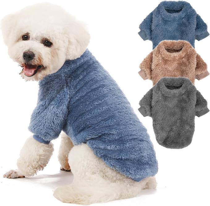 Dog Sweater, 3 Pack Dog Sweaters for Small Dogs, Dog Clothes for Small Dogs Girl Boy, Ultra Soft and Warm Puppy Sweater Dog Coat for Winter Christmas (XS, Blue+Lt Coffee+Dark Grey)