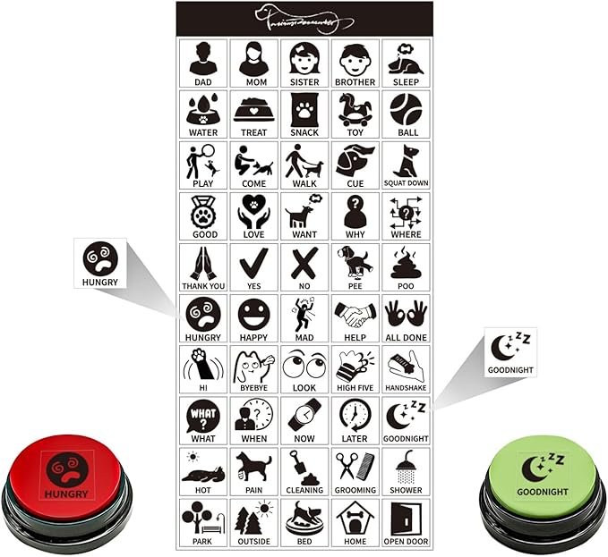 Set of 10 Dog Buttons for Communication, Dog Training Talking Buttons Starter Set, Recordable Buttons for Classroom 30-Second HD Recording, 100 Stickers