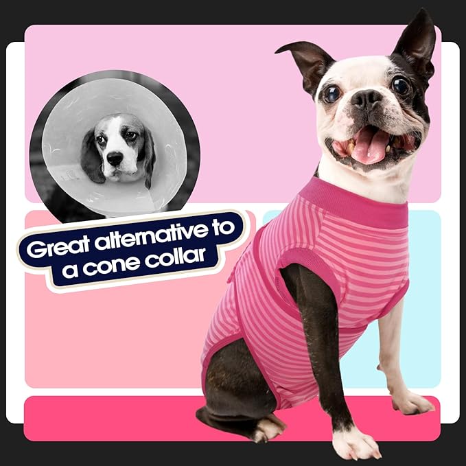 FUAMEY Recovery Suit for Dogs After Surgery,Soft Breathable Dog Bodysuit E-Collar & Cone Alternative Surgical Suit,Male Female Dog Neuter Spay Suits Anti Licking Wounds Onesie Rose Stripes XL