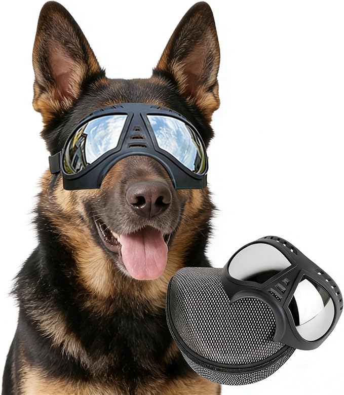 Namsan Dog Goggles for Large Dogs, Wide Snout & Soft Frame, Tactical Driving Sunglasses for Dogs Medium to Large Breed, Anti-UV Dog Eye Protection, Windproof Dustproof, Adjustable, Black