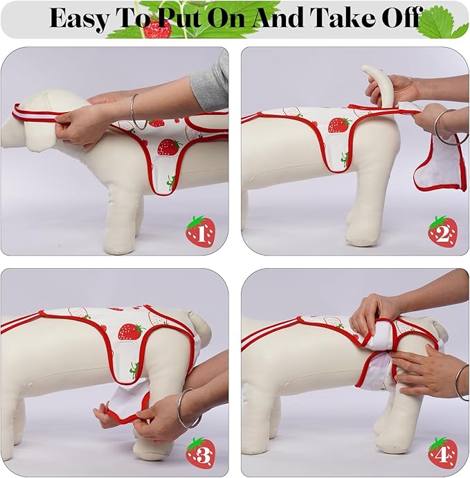 QBLEEV Dog Diapers Female Washable Sanitary Pantie with Adjustable Suspender, Reusable Male Dog Period Diapers for Heat, Doggie Diapers Cute Pet Panties Puppy Dog Underwear for Corgi French Bulldog S