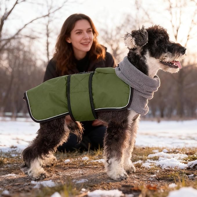 KOOLTAIL Dog Winter Coat for Small Medium Dogs, Waterproof&Windproof Puppy Jacket with Fleece Lining and High Collar for Cold Weather, Reflective Warm Pet Snowsuit Vest Clothes with Leash Hole,Green M