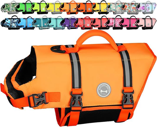 VIVAGLORY Rip Stop Dog Life Vest, Swimming Vest with Handle, Buoyancy for Doggy Puppy, Dog Life Jacket for Swimming & Boating, XXS, Dark Orange