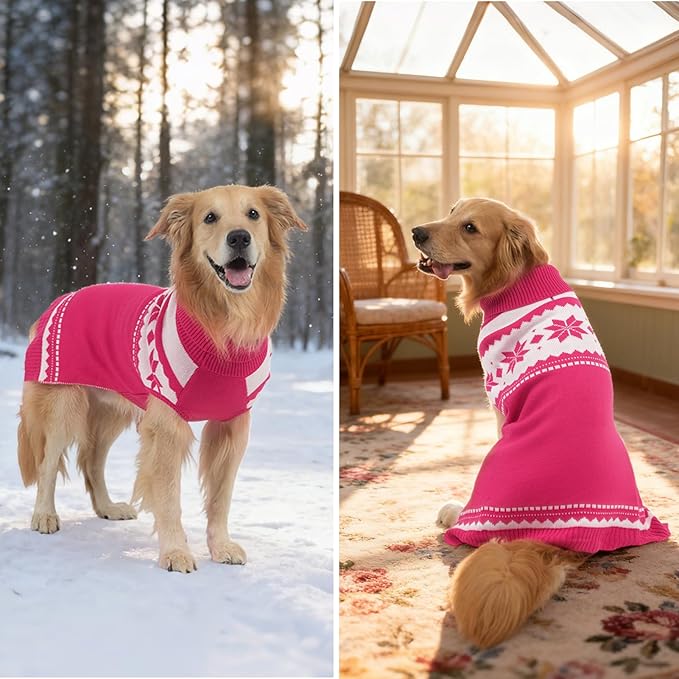 Mihachi Dog Sweater - Winter Coat Apparel Clothes with Colorful Stripes for Cold Weather, Pink M