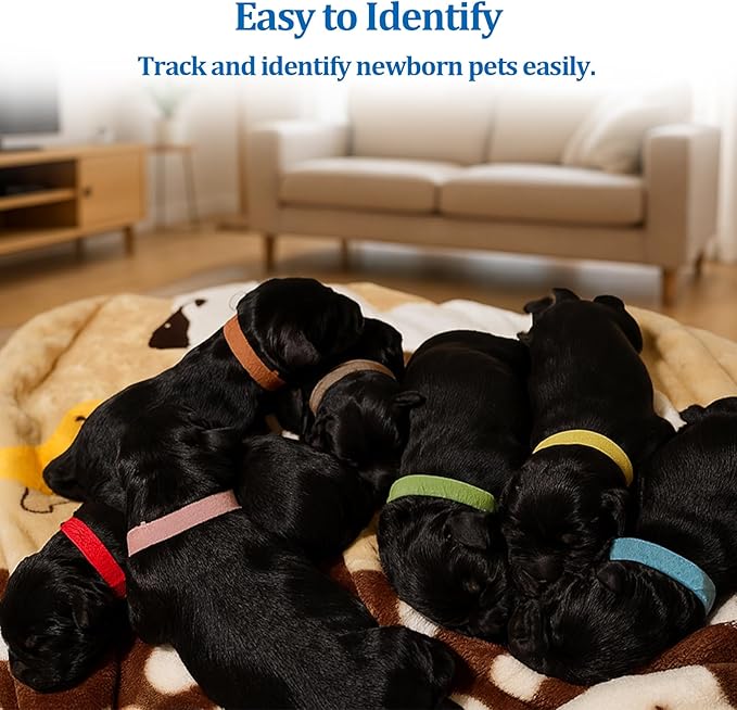 30 PCS Puppy Whelping Collars,Newborn Pet Collars,Soft Adjustable ID Bands,Puppy ID Collars for Newborn Pet Dog Cat