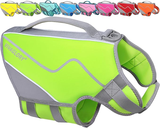VIVAGLORY Neoprene Dog Life Vest, Dog Life Jacket for Swimming & Boating, Lightweight & Buoyancy for Puppy Doggy, Swimming Vest with Handle, S, Bright Yellow