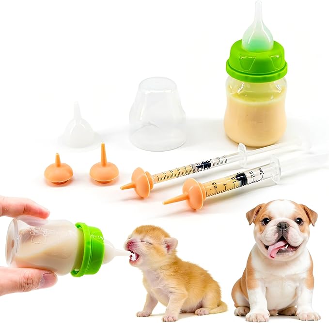 Pet Feeding Bottle and Syringe Set for Puppies and Kittens(1 Bottles,2 Syringes,6 Nipples), Green