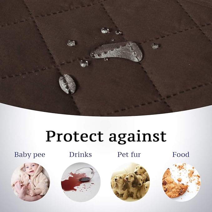 H.VERSAILTEX Reversible Loveseat Cover for 2 Cushion Couch Water Repellent Large Cushion Protector Dog Couch Protector Non Slip Furniture Protector with Elastic Strap(Oversized Loveseat, Brown/Beige)
