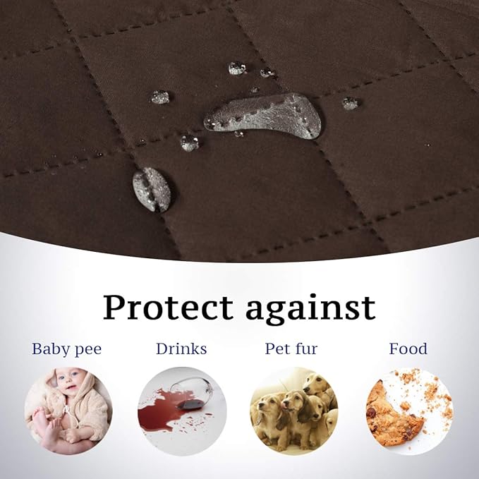 H.VERSAILTEX Sofa Slipcover for Dog/Cat/Pets Sofa Cover Quilted Furniture Protector with Non Slip Elastic Strap Water Resistant Sofa Cover Couch Cover Seat Width to 78"(Oversized Sofa, Brown/Beige)