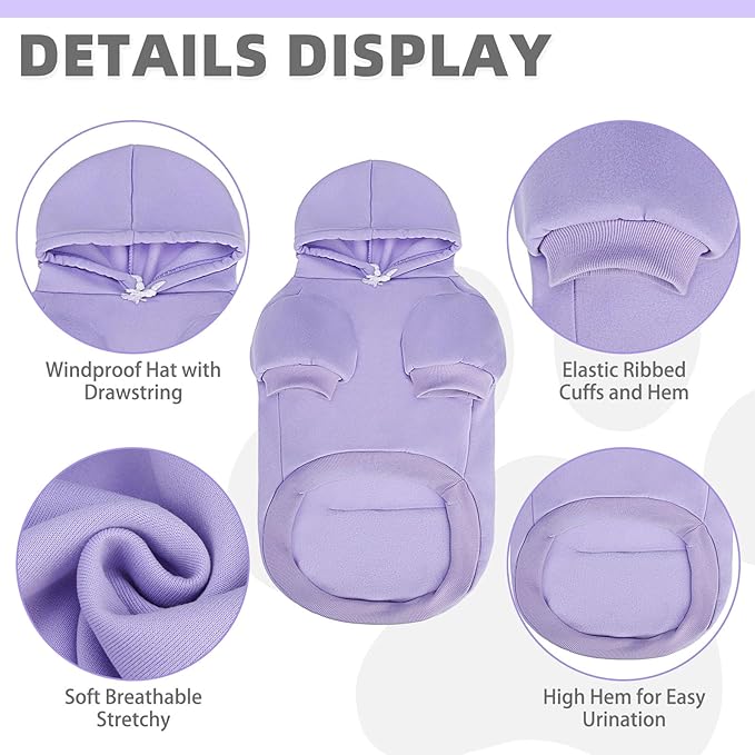 KOOLTAIL Dog Hoodie for Large Medium Small Dogs,Soft&Warm Pet Sweater with Leash Hole and Pocket Boy Girl, Puppy Fall Winter Jacket Clothes,French Pitbull Cold Weather Coat Sweatshirt,Lavender M