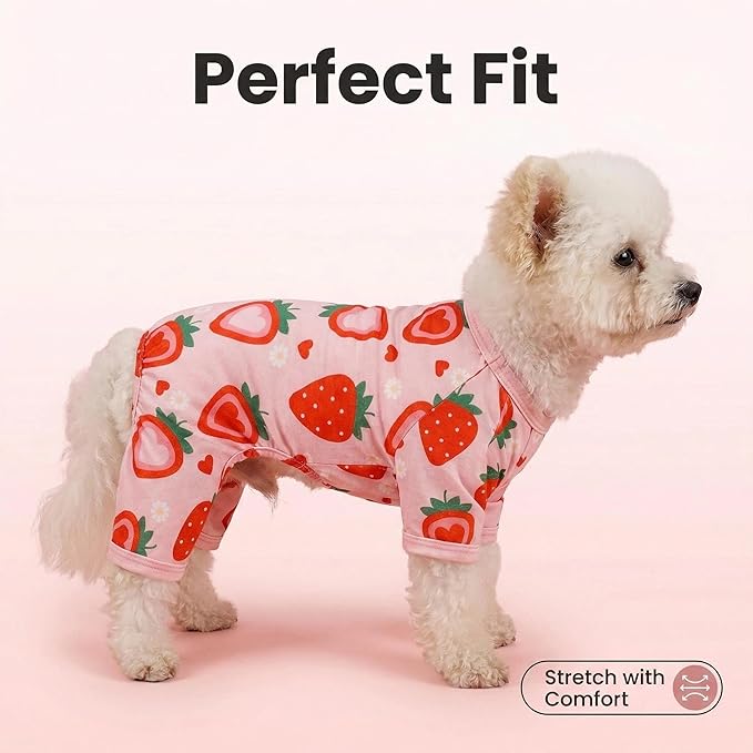Dog Pajamas Spring Summer Dog Clothes for Small Dogs Strawberry Print Girl Boy Cute Soft Puppy Pjs Clothes Doggie Onesies Cat Pet Jammies Outfit(Strawberry,XS)