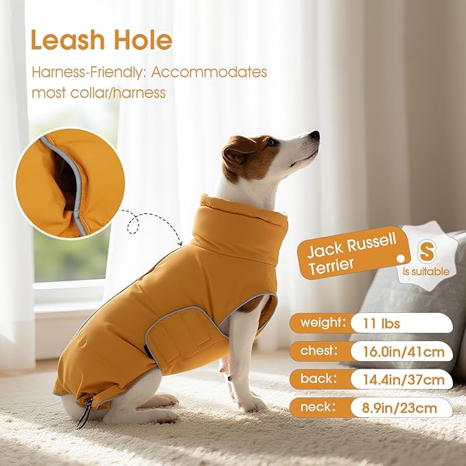 FUAMEY Dog Puffer Jacket for Large Dogs,Dog Cold Weather Coats Winter Dogs Down Jackets Waterproof Pet Snowsuits Warm Puppy Winter Vest Turtleneck Pets Adjustable Jackets Coats Mustard Yellow L