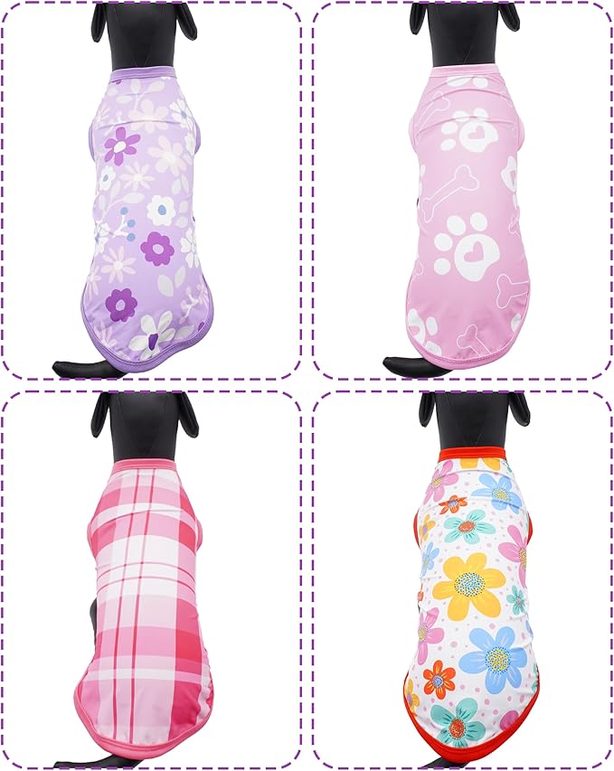 PET SHOW 4 Pack Summer Dog Shirts for Small Doggies Girl UPF 50+ UV Sun Protection Cooling Clothes Tank Top Floral Puppy Cats T-Shirts Pet Holiday Party Sleeveless Vest Pink(Small)
