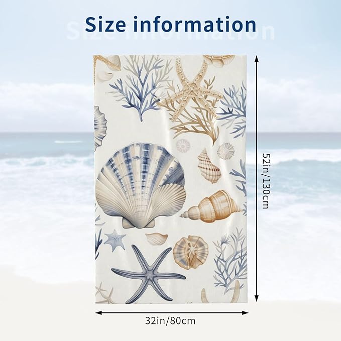 Seashell Starfish Beach Towel,32x52in Microfiber Quick Dry Coastal Ocean Coral Shells Bath Towels,Soft Lightweight Oversized Sand Free,for Travel Pool Swimming Gym Decor,Gifts