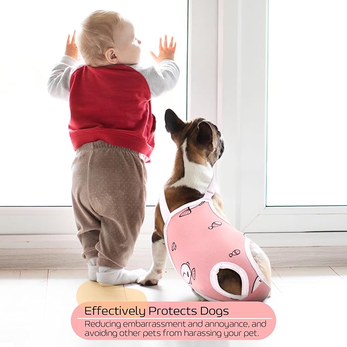QBLEEV Dog Diapers Female Washable Sanitary Pantie with Adjustable Suspender, Reusable Doggie Diapers for Male Girl Dogs in Heat, Pet Period Panties Dog Underwear Jumpsuits for Teddy French Bulldog L