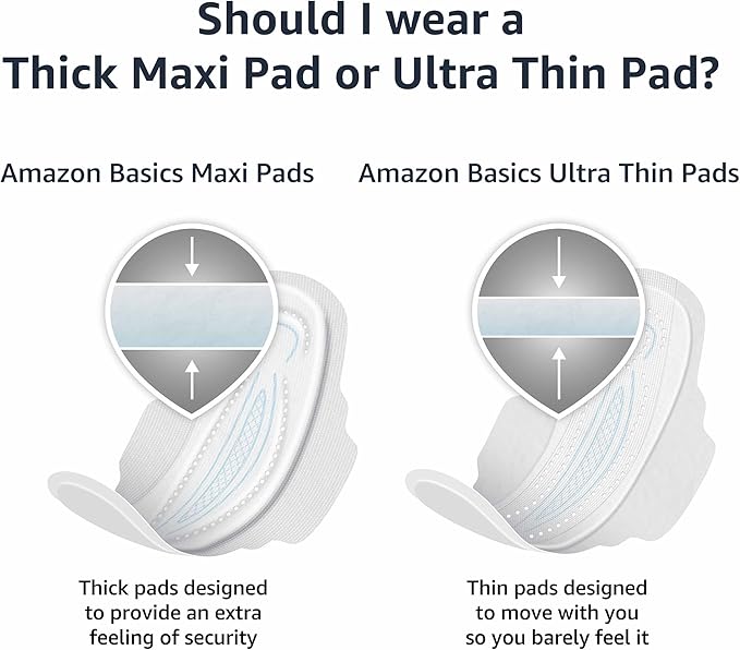 Amazon Basics Thick Maxi Pads with Flexi-Wings for Periods, Long Length, Super Absorbency, Unscented, Size 2, 32 Count, (Previously Solimo) (Pack of 2)