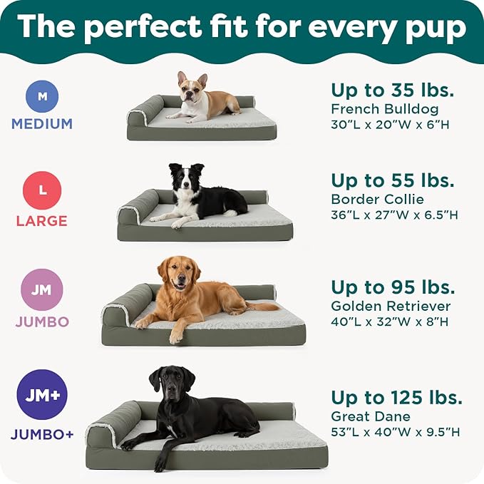 Furhaven Orthopedic Dog Bed for Large Dogs w/ Removable Bolsters & Washable Cover, For Dogs Up to 95 lbs - Plush & Suede Sofa - Espresso, Jumbo/XL