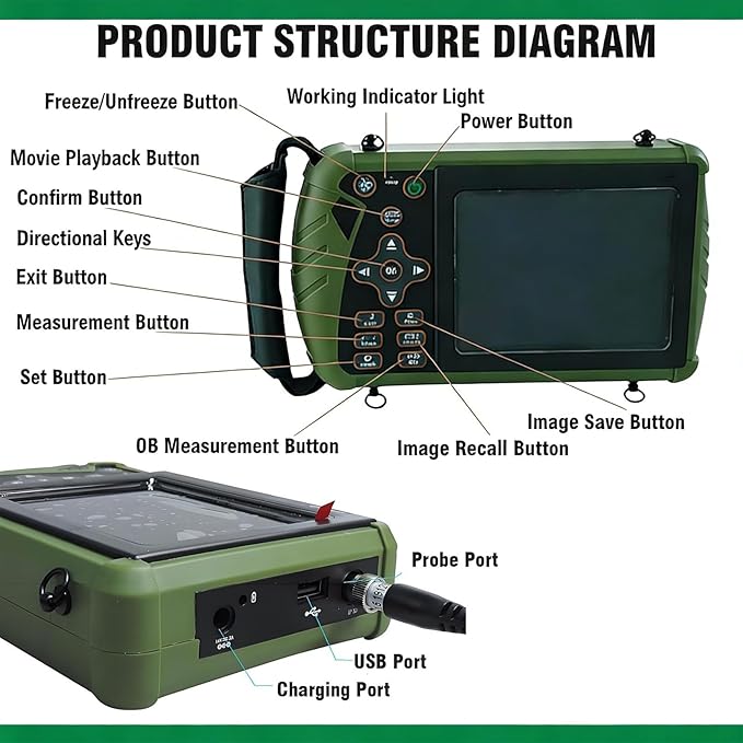 Animal Portable B-Ultrasound Scanner, Veterinary Pregnancy Diagnostic with 3.5 Mhz Convex Probe for Sheep Dog Cat and Pig Estimate The Number of Fetuses, Fetal Heart Beat